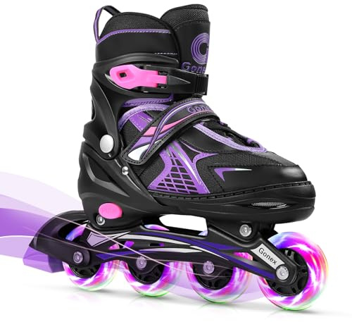 Gonex Pattini in Linea Regolabili per Bambini/Adulto con Ruote Luminosa, Inline Skates per Bambina Ragazzo Adulti Donna (Taglia EU 35-38), Viola