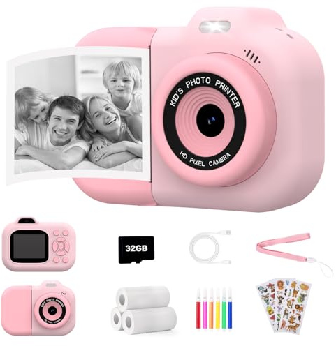 Macchina fotografica bambini istantanea, Fotocamera Digitale 1080P per Bambini con Stampa, Regalo di Compleanno/Natale per Bambina Bambino 3-12 Anni, Giocattolo per Bambini 4 5 6 7 8 9 10 11 12 Anni