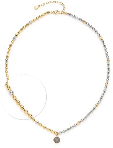 JEWELS BY LEONARDO Halskette Elaine • Hals-Schmuck aus bicolorfarbenem Edelstahl • silber- und goldfarbene Edelstahlperlen • Anhäger aus Achat • 45-50 cm Länge • Schmuck Geschenk für Frauen • 025219