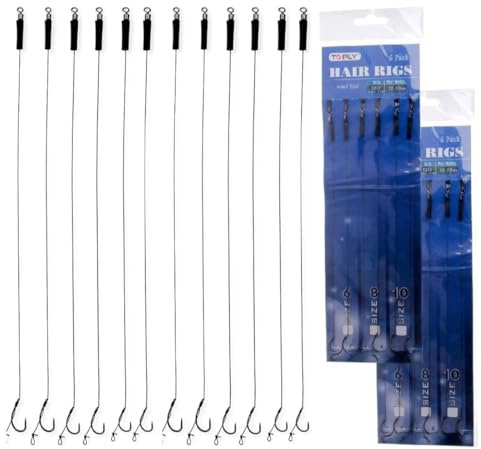 12 Pcs Carp Hooks, Fishing Hooks Barbless, Curved Carp Rigs Hook for Sizes 6# 8# 10#, Ideal for 12-20mm Bait, Using in Freshwater and Saltwater (Black and Silver)