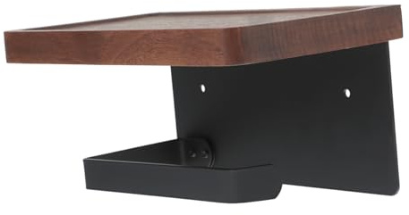 Healifty Portarrollos de Papel Higiénico de Madera de Nogal Negro L, Soporte de Pared con Estante Robusto, Diseño Multiusos para Baño, Ahorro de Espacio, sin Perforación, Set Único