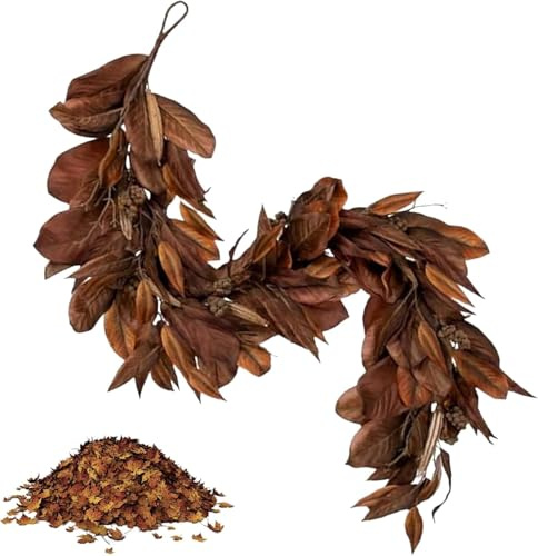 Braune Magnolienblatt-Girlande mit Tannenzapfen, 1,8 m künstliche Herbst-Magnoliengirlande für rustikale Deko auf Kaminsimsen, Weihnachts- und Thanksgiving-Dekorationen