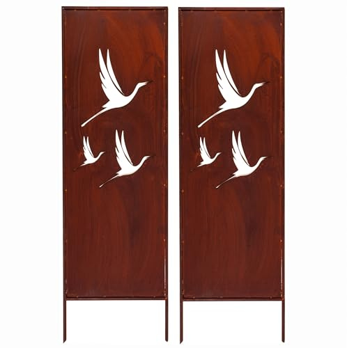 Kapaga - Lot de 2 brise-vue en métal - 160 x 50 cm - Aspect rouille - Brise-vue pour jardin - Brise-vue - Décoration de jardin - Clôture - Rouille (oiseaux)
