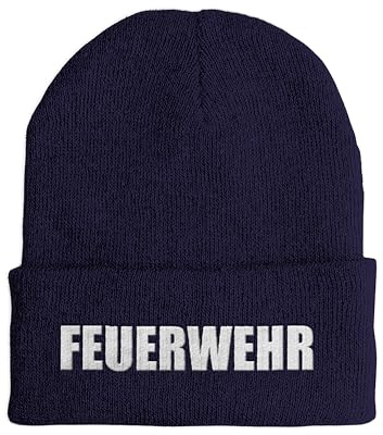 tshirtladen Beanie Mütze Bestickt mit Feuerwehr Schriftzug doppellagig elastisch Unisex Strickhaube mit Wärmeschutz aus 3M Thinsulate Aufnäher am Saum 340 g/m² für Alltag und Einsatz