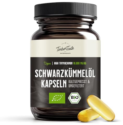 Lot de 60 gélules d'huile de nigelle BIO - Hautement dosées - 18 000 mg/kg en capsule végétalienne - Nigelle noire bio d'Égypte - Pressée à froid et non filtrée - 1 440 mg par jour