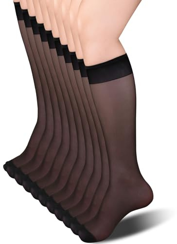 Fangshu 10-pack knästrumpor dam, 15 DEN slitstarka nylonstrumpor dam transparenta fina knästrumpor sidenlen nylonstrumpor