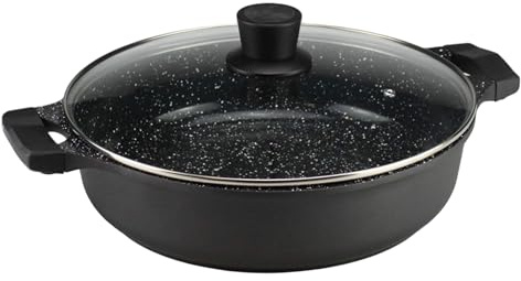 Reldor Die Cast Aluminium Low Non-Stick Casserole Dish with Lid 4.1L/28 cm – Heavy Duty Non-Stick Cooking Pot, Ceramic Coating, Induction & Oven Safe, with Thick Glass Lid & Double Bakelite Handles
