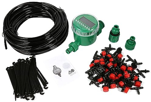 Omabeta Kit de Tuyau Goutte à Goutte pour Système de -irrigation de 20 M, Minuterie D'arrosage Automatique, Système D'irrigation à pour Plantes de Serre de Jardin avec