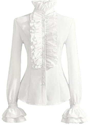Blusa de Boda para Mujer, Cuello Alto, Estilo Victoriano, Vintage, con Volantes, para Oficina