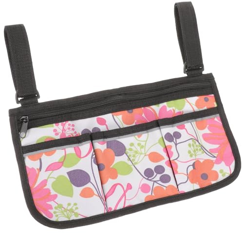 OKUMEYR Sacoche de Rangement Multi-poches pour Fauteuil Roulant, Pochette Latérale en Tissu Résistant, Petite Taille Rouge Bandes Réglables, Accessoires Pratiques pour Fauteuil Roulant