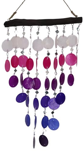 Guru-Shop Móvil de Concha, Campanilla de Viento Etno, Atrapasol - Morado/blanco, Violeta, 40x33x0,5 cm, Dreamcatchers y Móviles