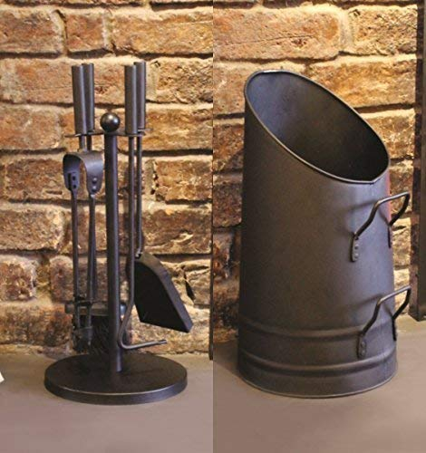 Garden mile® Vintage Style Fireside Companion Set Fireplace Coal Fire Wood Burner Accessories And Tall Coal Hod Bucket Wood Log Holder Coal Scuttle Kindling Bucket Metal