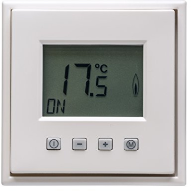 Halmburger digital Raumthermostat ERD70rg mit großem Display inkl. Jung LS 990 1-Fach Rahmen LS981WW in alpinweiß Glanz für Fußbodenheizung Stellantriebe 230V stromlos geschlossen (NC)