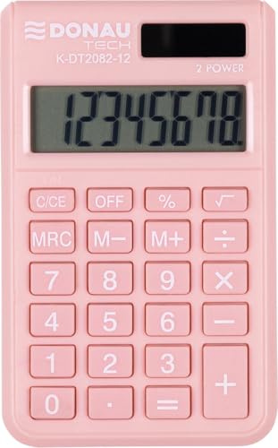 Donau TECH Taschenrechner / 8-Stellig Wurzelfunktion/ 9,7 x 6 x 1 cm/Morela - Rosa/Rechner mit 8-stelliger Anzeige/Dual-Power Solar - Batteriebetrieb/Kompaktes Design