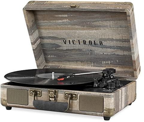Victrola Journey Bluetooth Portable Suitcase Record Player – with Built-in Speakers, 3 Speed Vinyl Record Player, RCA Out, Headphone Jack (Farmhouse)