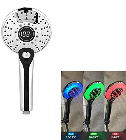 Cafopgrill Cabezal de Ducha de Mano 3 Colores Temperatura del Agua controlada Pantalla Digital LED de 3 ajustes Cabezal de Ducha de Mano de baño Rociador de Agua Rociador de Agua