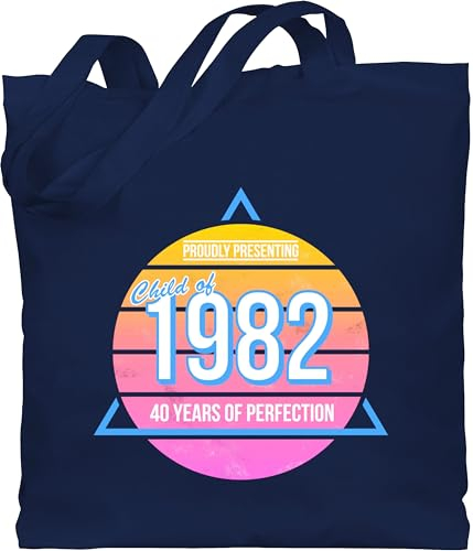 Baumwolltasche - 40. Geburtstag - Child of 1982 Retro Vierzig - Unisize - Navy Blau - geschenke zum 40 40er geschenk frau limited edition 40.geburtstag jutebeutel stoffbeutel 1985 40-er beutel jahre