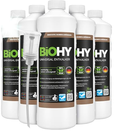 BiOHY Universal Entkalker (6 x 1L) + Dosierer | Konzentrat für Kaffeemaschinen, Wasserkocher, Glaskannen & Haushaltsgeräte | Starker Kalklöser auch für Glas- & Edelstahlflächen