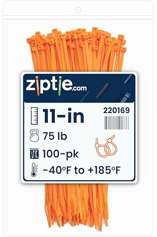 ZipTie.com 11-inch HI-Vis Orange Multi-Purpose Cable Tie, 75-lb Tensile Strength, UL Listed, 100-Pack