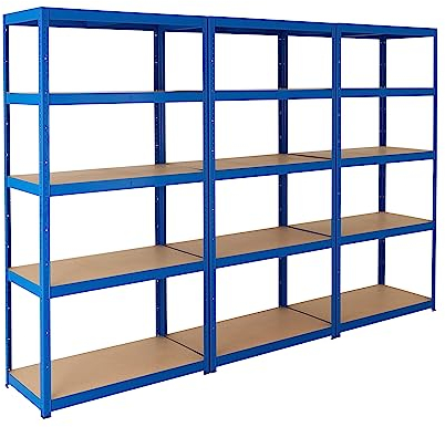 BiGDUG Heavy Duty Garage Shelving Unit 3 Bay - 179x90x45 cm - 200kg UDL Per Shelf (1000kg Per Bay) - 3x Blue Storage Shelves - 5 Tier Shed Shelving