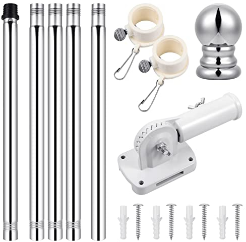 YARNOW Asta per Bandiera Alluminio, 180 cm, con Supporto a Parete, Argento, per Balcone Esterno