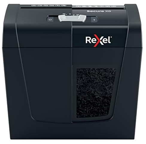 Rexel 2020122 Secure X6 - Destructeur de Documents Coupe Croisée Sécurité P4, Capacité 7-6 Feuilles (70-80 g/m²), Corbeille 10 litres Amovible