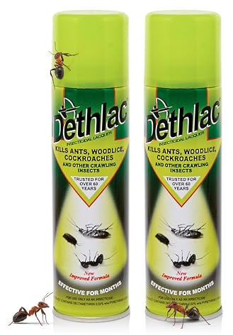 2 x Dethlac Spray | Ant Killer Indoor & Outdoor 250ml Aerosol | Insect Killer Indoor & Outdoor Use – Insecticide Bug Spray Lacquer - Effective for Ants, Cockroach, Woodlice & Other Crawling Insects