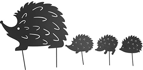 Metal Hedgehog Garden Stakes, Set of 4, Iron Art Lawn Ornaments for Outdoor Yard and Patio Decoration