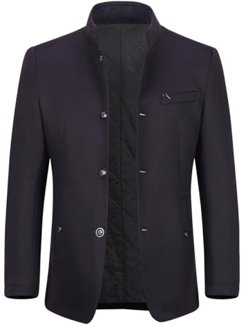 Allthemen Herrkappa Casual Långärmad Trenchcoat Officiell Krage Lång Jacka Allmänt Fit Varm Vinterkappa Med Knappar, Rödvin, S