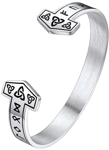 FaithHeart Thor's Hammer Cuff Bracelet for Male Stainless Steel 9mm Width Adjustable Bangles