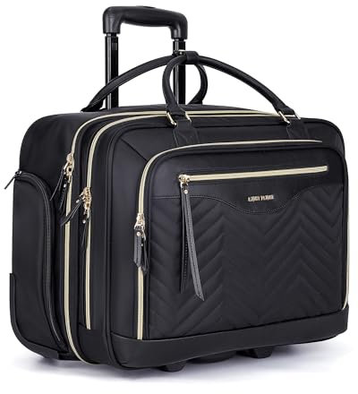 LIGHT FLIGHT Rolling Laptop Bag, 17.3 inch Rolling Briefcase for Women, Computer Bag with Wheels, Overnight Roller for Carry on Travel Work Business, Black