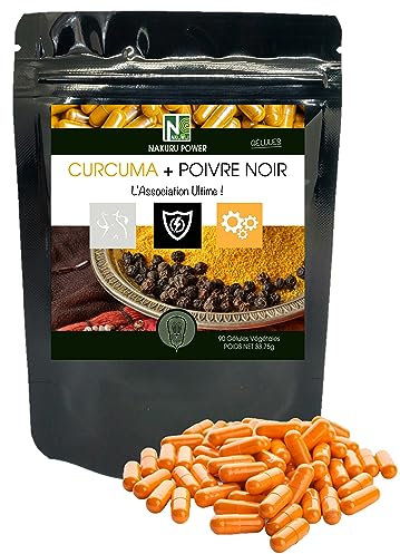 NAKURU | Curcuma + Poivre Noir | Gamme Power | Fabriqué en France | L'Association Ultime ! | (90 Gélules de 375mg / Poids Net: 33,75g)