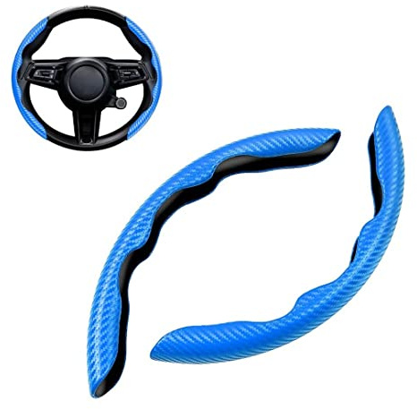 Auto Lenkradabdeckung, Universal Segmented Lenkradschutz Kohlefaser Lenkrad Abdeckung, 2 Stück Anti-Rutsch Lenkrad Booster Cover(blau)