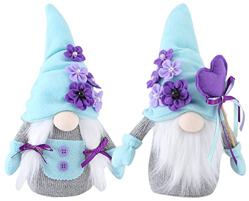 2PC Muttertag Deko Wichtels 30cm Frühling Figuren Frühlingsdeko Geschenke Plüschpuppen Handgemachte GNOME Tischdekoration Basteln Wichtels Deko Familie Festliche Geburtstag Geschenk (Lila, 2PC)