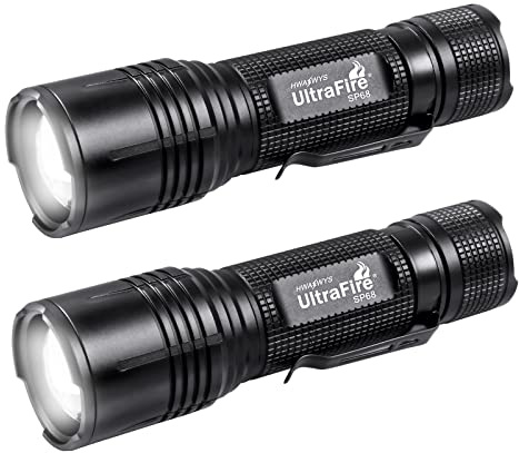 UltraFire LED Taschenlampe 650 Lumen Klein Taschenlamp, Zoomable 5 Modi Mini Taktische Taschenlamp, Wasserdicht AAA Taschenlampe 2PCS