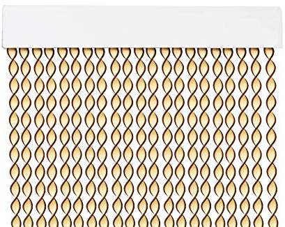 MERCURY TEXTIL Cortina para Puerta Tiras PVC 200x120cm，Cortina para Puerta Exterior，10 Color (Beige+Filo Marron R1)