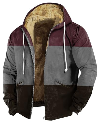 RMBLYfeiye Jagdbekleidung Herren Leichte Regenjacke Mantel Kurz Sherpa Jacke Patchwork Zipper Gefütterte mit Kapuze Warm Sweatjacke Jacken