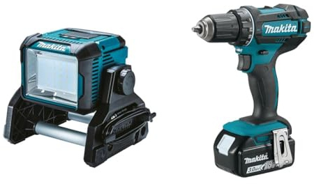 Makita DEADML811 Akku-Lampe DML811 & DDF482RFJ Akku-Bohrschrauber 18V / 3,0 Ah, 2 Akkus + Ladegerät im MAKPAC Schwarz, Blau