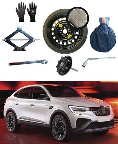 Kit Roue de Secours 17 Compatible avec Renault Arkana avec Cric, Clé, Vis, Gants et Sac