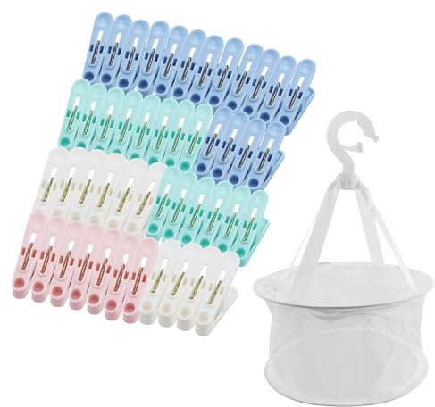 50 Pcs Clothes Pegs with a Washing Basket, Plastic Laundry Pegs Non-Slip Washing Pegs Strong Grip Washing Line Pegs for Home and Garden