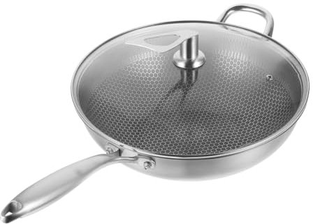 ABOOFAN Sartén De Cocina De Acero Inoxidable Con Tapa Sartén Wok De Nido De Para Uso Cocina De Inducción Gas o Eléctrica Para Cocinar Casa