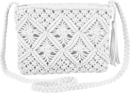 AWAVM Sac à bandoulière pour femmes, sac à bandoulière fait à la main, sac fourre-tout à fermeture éclair, sac de téléphone à pièces, sac à bandoulière tissé (blanc)