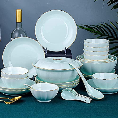 BGFYUSF Tafelservice， spezielles Restaurant-Geschirrset， Geschirrset aus Bone China， hochwertiges blau-weißes Porzellanset， Party-Geschirrset， Frühstücksteller aus，