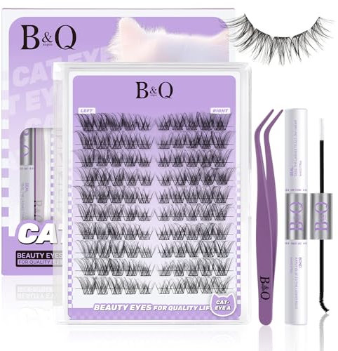 B&Qaugen Lash Extension Set 10 Paare D Curl Künstliche Wimpern Natürliche Cat Eye Lashes Mit Bond&Seal und Pinzette (Set A)