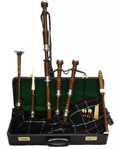Full Size Bagpipe Set with Mackenzie Tartan Cover | Synthetic Bag, Accessories, and Free Carry Case | Scottish Bagpipes