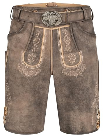 Krüger Herren Trachten Lederhose kurz, Modell: Lederhose Mailo mit Gürtel, Knielang, Tracht, Volksfest