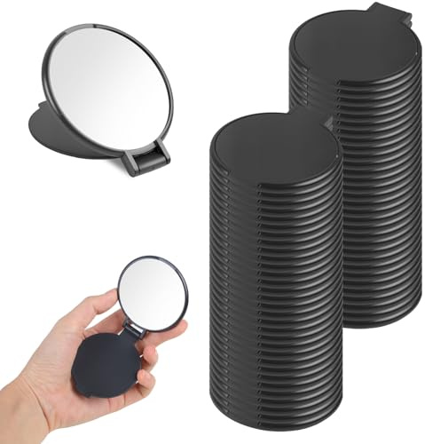 Confezione da 50 mini specchi da trucco compatti, compatti e da viaggio, piccoli specchi pieghevoli, rotondi, portatili, tascabili, per donne, viaggi e uso quotidiano (nero)