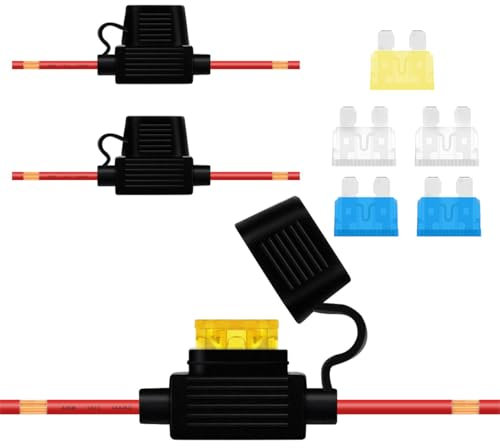 HuaLiSiJi Waterproof Fuse Holder 14AWG 12V Inline Fuse Holder with 6 pcs Flat Fuses 15A 20A 25A for Car, Truck, Motorcycle (3pcs)