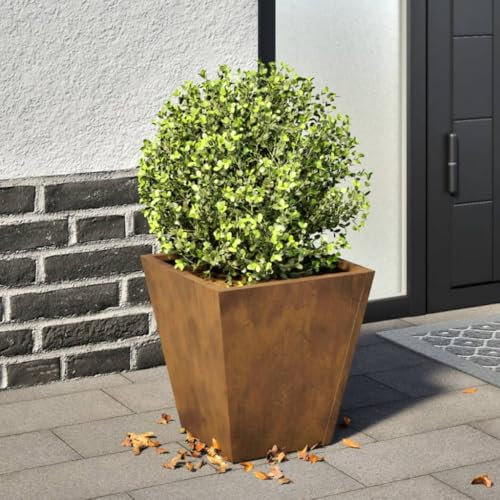 IKAYAA Macetero Alto 30 x 30 x 30 cm Diseño Moderno para Plantas de Interior y Exterior, Maceta Grande de Acero, Jardinera Alta Acero Oxidado/Marrón