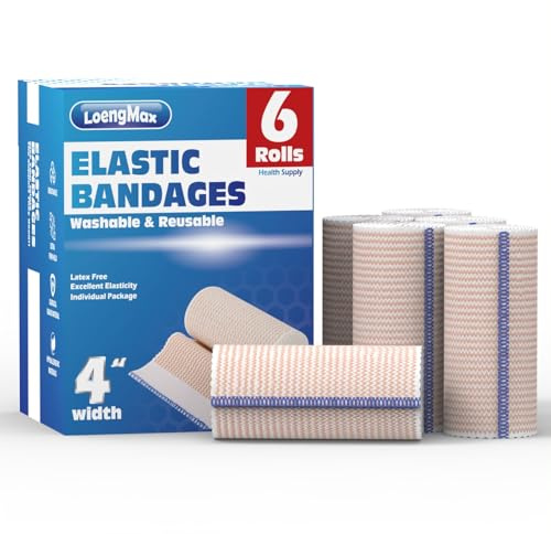 Lot de 6 bandages élastiques de 10,2 cm de large | Haute performance | Réutilisables | Excellente élasticité pour les jambes, la cheville, le genou, le ventre, le corps, le poignet | Sports et plein